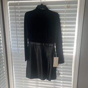 Adrianna Papell Black Pleated Long Sleeve Sheath Dress